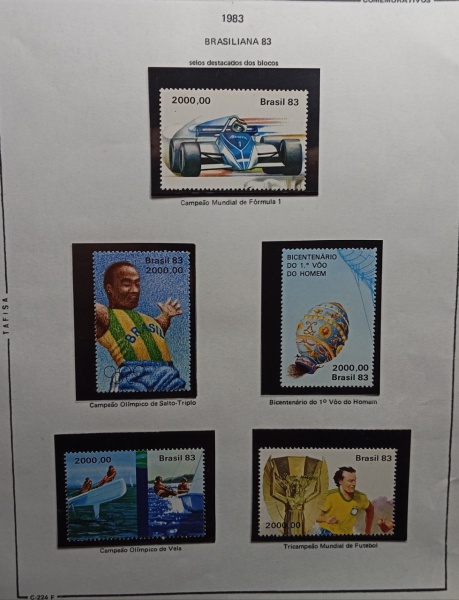 (100441) - Brasil - C1341/1345 - Série completa com selos dos blocos Brasiliana 1983, 320Ufs