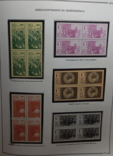 Brasil em Quadras - Página de coleção com selos fixados com protetores