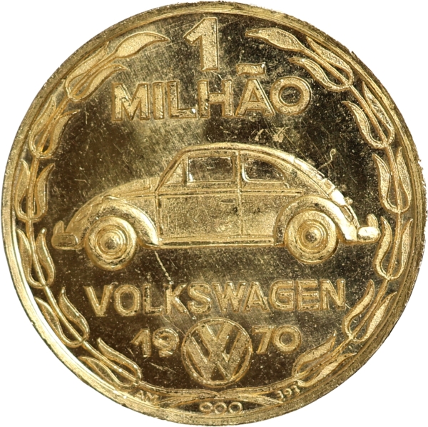 Medalha do Brasil - 1970 - OURO (.900) - 7 g - 22 mm - 1 milhão de fuscas - Volkswagen - A Volkswage