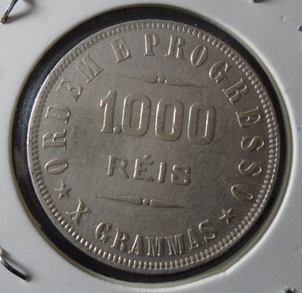 MOEDA 1000 RÉIS PRATA 1908 X GRAMAS SOBERBA.
