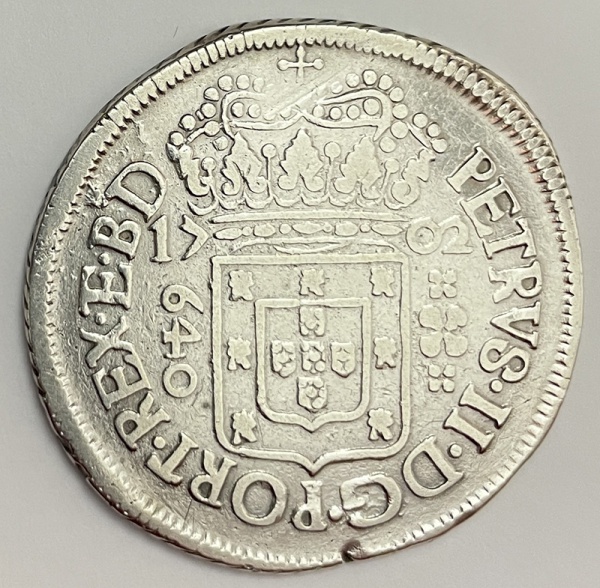 Moeda de prata, Brasil Colonia, 640 reis de 1702 P, Casa da Moeda de Pernambuco, P 149, a mais rara do tipo