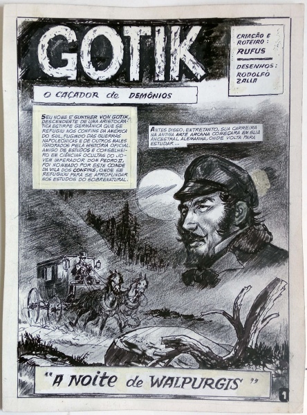 RODOLFO ZALLA - Raro desenho original feito à nanquim - Página 01 do gibi "Gotik: O Caçador de D