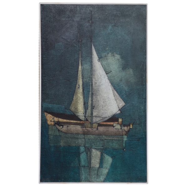 INOS CORRADIN (Vogna, na Itália, 1929)  Reflexo do Barco no Mar. Óleo s/ tela. Ass. cie. 102 x 62 c