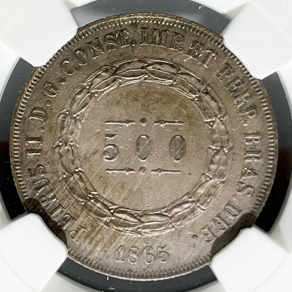 Relogios . BRASIL - 500 RÉIS - 1861 - FLOR DE CUNHO - GRADUADA NGC foto 3