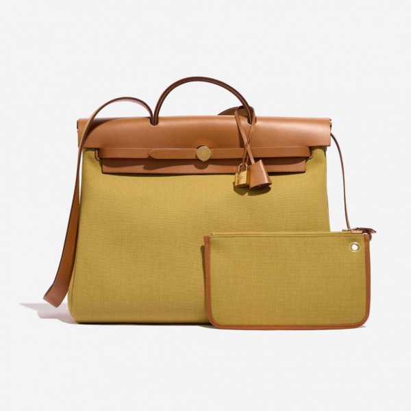 Joias . AUTÊNTICA Hermès Herbag 39 Toile / Vache Hunter Ginger / Naturel - COM DUST BAG ...