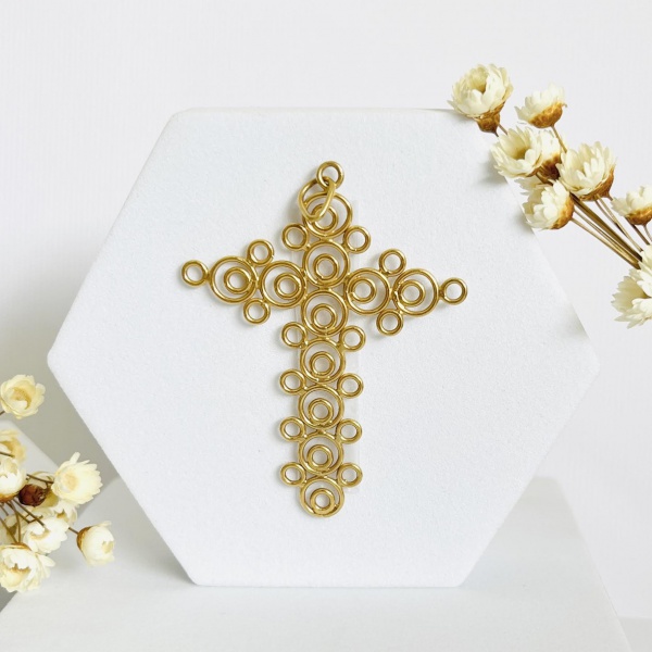 Joias . Pingente Cruz de Topázio Azul, em ouro amarelo 18k, Alt foto 1