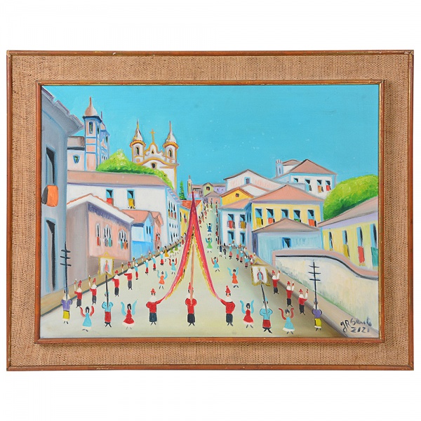 M♦額縁　絵画　まとめ売り　13点 ZIZI SAPATEIRO (1927- 2007) Folia de Reis - óleo s/ tela 50 x 65