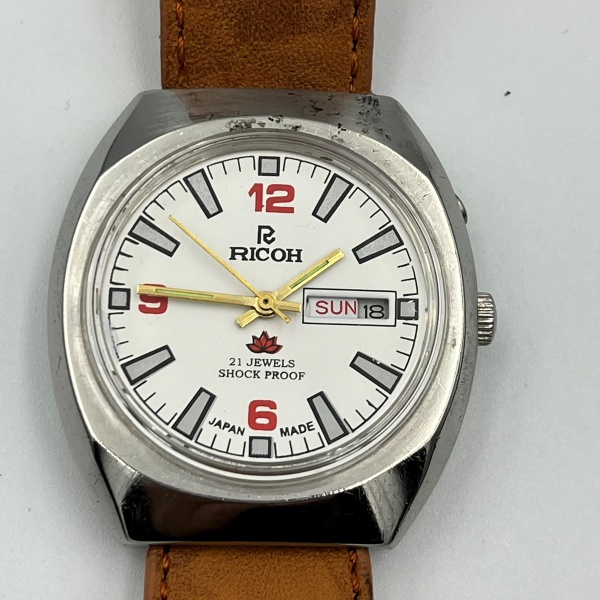 ロミロミ RELOGIO RICOH AUTOMATICO JAPAN PULSEIRA COURO 18 CAMARELO