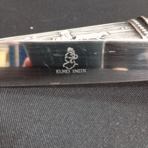 Faca gaúcha em prata 90 `Elmo – inox`. Inscrição na lâmina