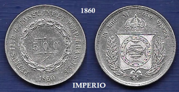 Numismática. Moeda de Prata do Brasil 500 Réis 1860 - Numismática