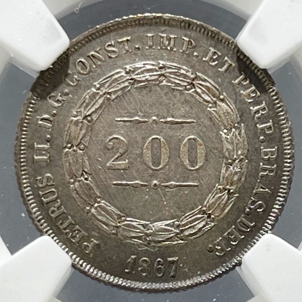 Relogios . PI155 - 2000 RÉIS 1865 - P624 - GRADUADA NGC MS61 - 290 foto 4