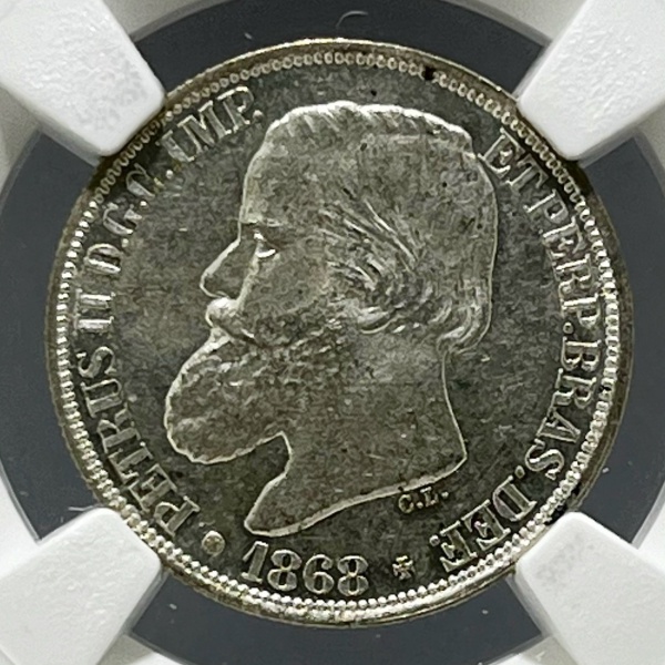 Relogios . PI155 - 2000 RÉIS 1865 - P624 - GRADUADA NGC MS61 - 290 foto 6