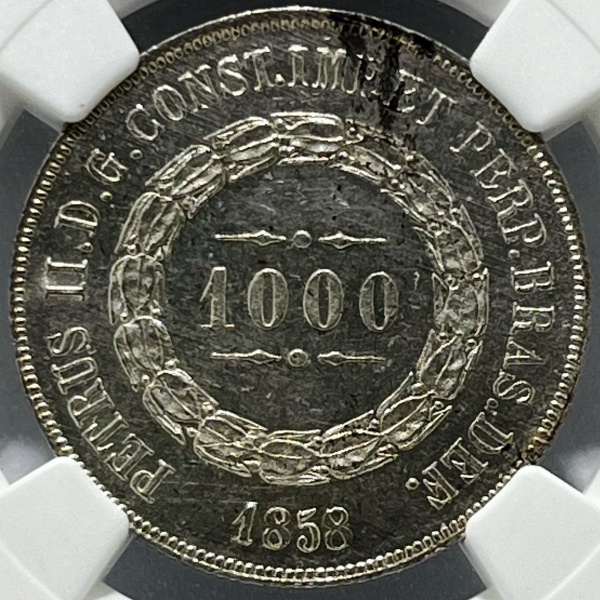 Relogios . PI238 - 2000 RÉIS 1864 - P623 - GRADUADA NGC AU DETAILS foto 7