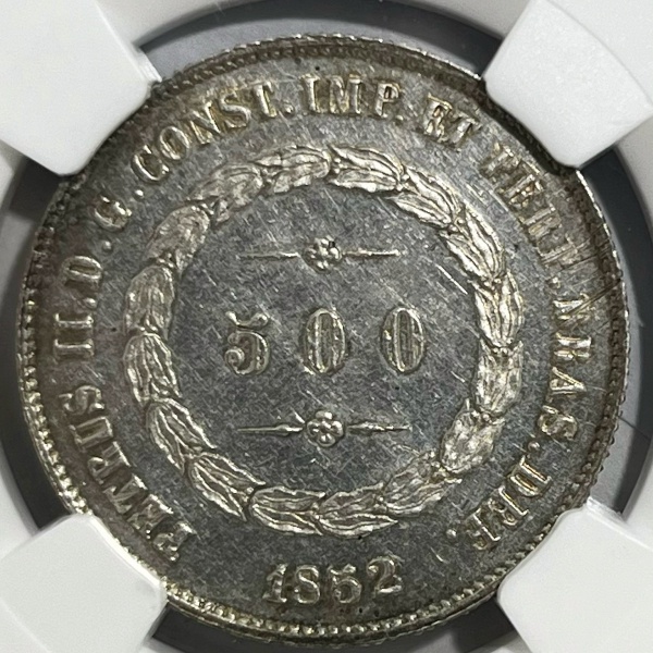 Relogios . PI254 - 500 RÉIS 1865 - P598 - GRADUADA NGC UNC DETAILS foto 8