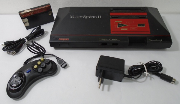 Vídeo game Sega Master System 2, console, controle, cartucho After Burner, Fonte e Cabo AV, acendeu