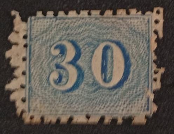 Numeral denteado 30 réis azul (20B) - Novo - 2600 Ufs