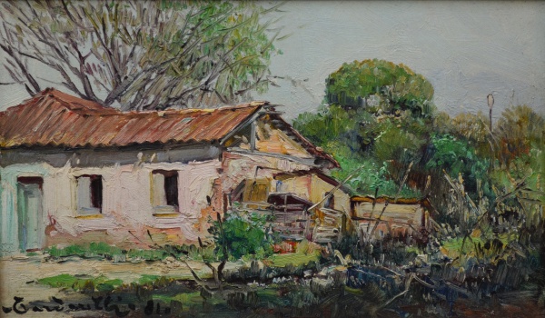 ALDO CARDARELLI – `Paisagem com casas` – Óleo sobre Eucatex