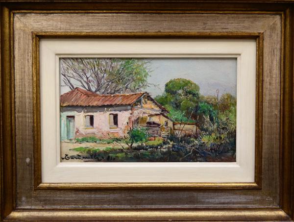 ALDO CARDARELLI – `Paisagem com casas` – Óleo sobre Eucatex