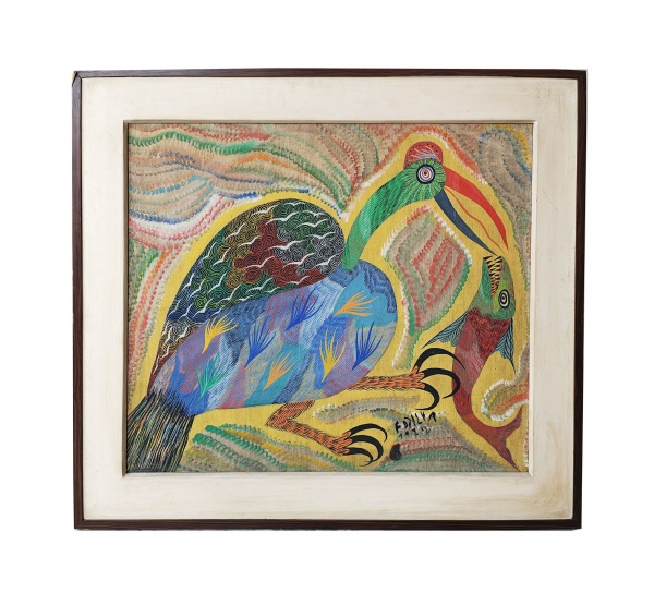 Francisco Domingos da Silva (Alto Tejo / Acre, 1910 - Fortaleza / Ceará,1985),"Animais fantásticos", óleo s. tela ass. inf. esq. dat. 1972, pequeno furo na tela. Med. 77 x 89 cm