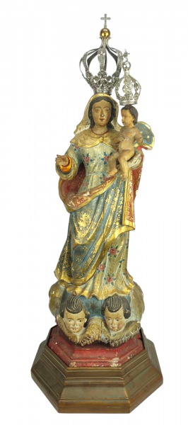 Nossa Senhora da Conceição com Menino - Belíssima imagem do século XVIII em madeira entalhada e poli