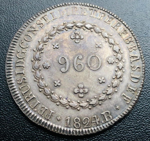 Moeda do Brasil - Raro Patacão 960 Reis 1824 B - P-509 - Prata (.896) - 26,89 g - 40 mm - Imperio D.