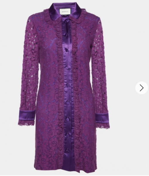 Joias . Autêntico Vestigo Gucci Purple Lace Buttoned - tamanho P