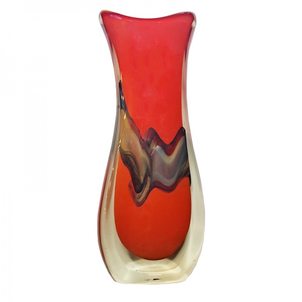 Cristal Molinari - Vaso em Cristal Murano, fundo na cor vermelho