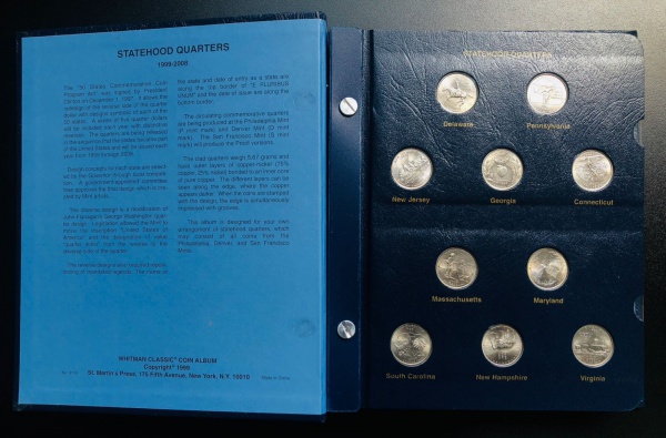 Album Estados Unidos com Moedas Quarter Dolar Comemorativas Quateis dos Estados 1999-2008 - Letra P