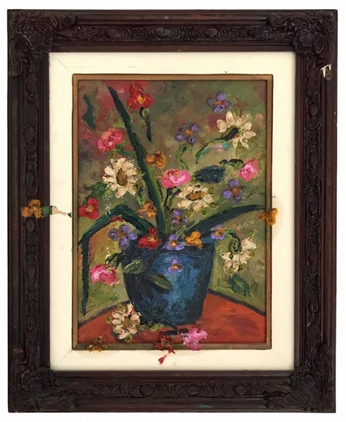 ANDREA BRANDANI - Obra em óleo sobre tela representando natureza morta, "vaso de flores", pr