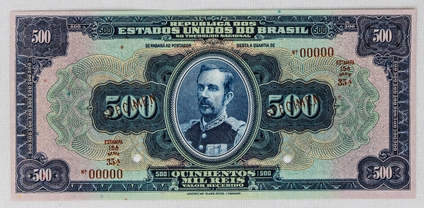 Numismática, BRASIL 500 MIL REIS, Serie, estampa e Nº juntos, Specimen, Serie 35ª 1942 Pick R163s