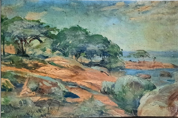 LEOPOLDO GOTUZZO 1887-1983 PAISAGEM MAGUINIFICA  PINTURA DO GRADE MESTRE  OLEO S/TELA COLADO EM MADE