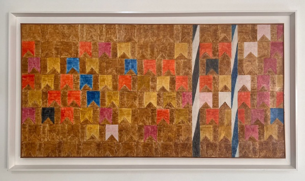 Volpi, Bandeirinhas e Mastro, tempera sobre tela, 68,5 X 136,5 cm, assinado no verso, Obra com Certi