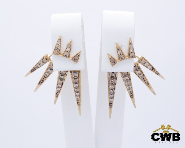 H.STERN - Brincos de Ouro Nobre 18K com Diamantes cognac - Spike - Coleção Genesis, tamanho aprox.: