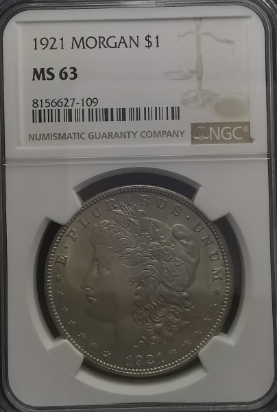 U  S  A  -  MORGAN DOLLAR - 1921 - PRATA - NO SLAB DA NGC MS63 - LINDO BRILHO DE CUNHO