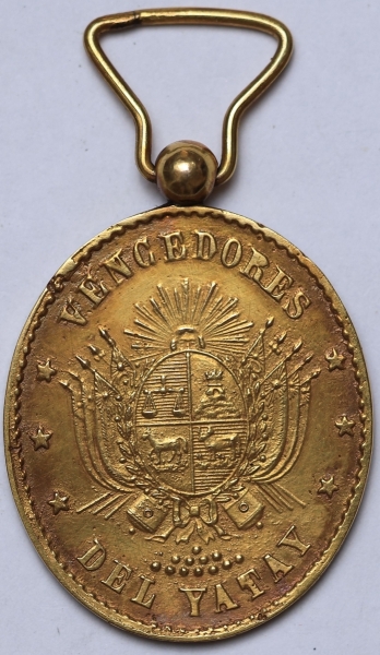 Medalha do Uruguai - 1865 - OURO - 11.2 g - 33 x 28 mm - Vencedores da Batalha de Yatay - 17 de agos