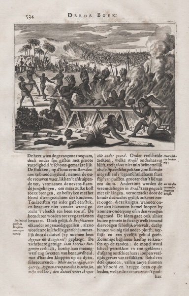Nativos do Brasil - Canibalismo - Gravura original em cobre - Ano 1671