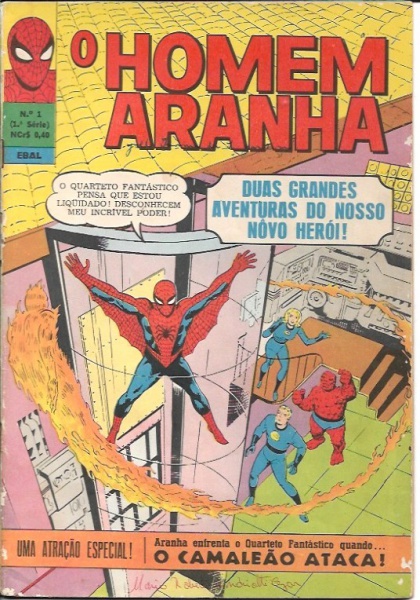 HQ Gibi - Homem Aranha nº 1 - 1ª Série - EBAL - 1969 - Completo, em bom estado, amarelado pela ação do tempo.