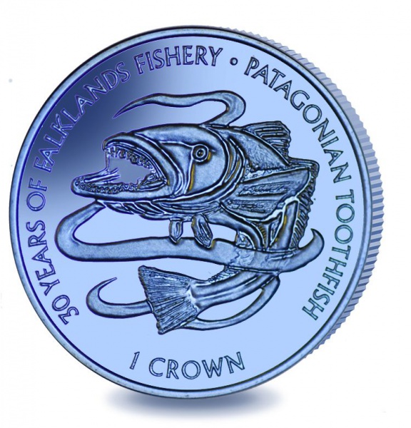 ILHAS FALKLAND.  2017.  1 KOROA.  MOEDA DE TITANIUM.  PATAGONIAN  TOOTFISH.  UNC.