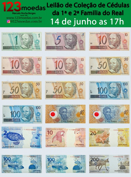 Leilão de Coleção de Cédulas da 1ª  e  2ª Familia do Real  - Dia 14 de junho as 17h