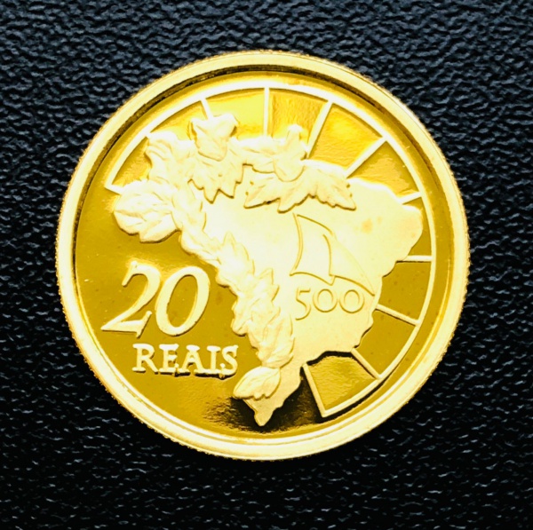 Estojo Completo com a Moeda 20 Reais 2000 - O-741 Proof- Ouro (.900) - 8 g - 22 mm - Comemorativa 50