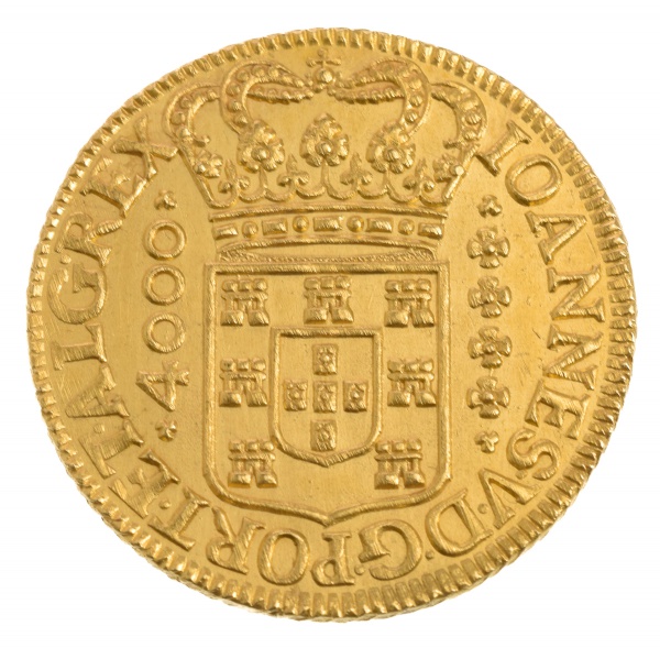 Moeda do Brasil - 4.000 Réis - 1719 - BBBB - Bahia - OURO(.917) - 10,7 g - Cat. AI O065 - Peça Escas