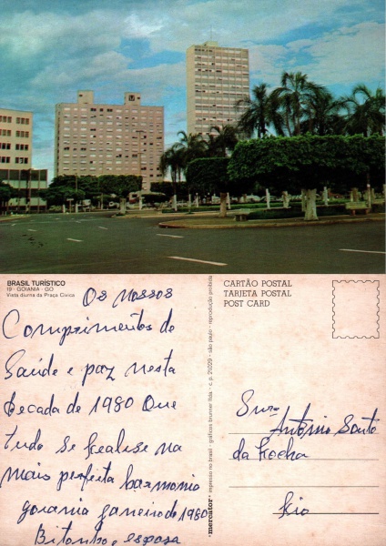 Cartão Postal Goiânia, GO - Vista diurna da Praça Cívica, Editora Mercator ref. 19, usado, datado de