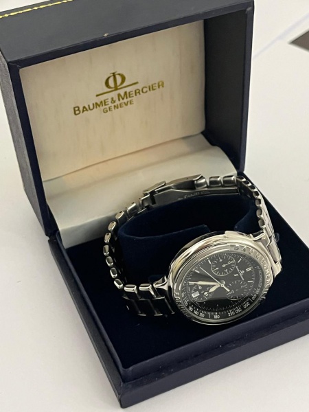 RELOGIO BAUME ET MERCIER FÓRMULA S CRONOGRAFO, FUNCIONANDO PERFEITO, ESTOJO 40MM DIÂMETRO,  PULSEIRA DE ACO, SERVE NUM PULSO DE 20CM CIRCUNFERENCIA. REVISADO!
