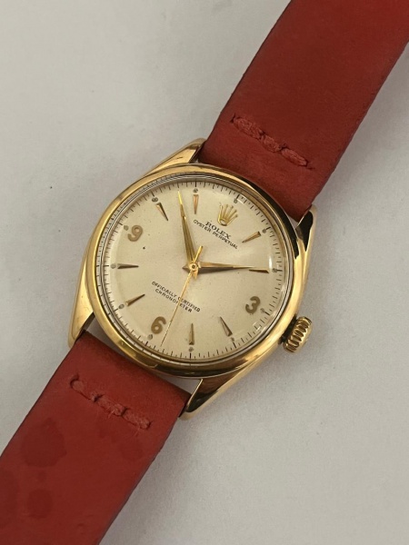 RARO RELOGIO ROLEX ANTIGO BUBBLE 34MM OURO ROSE 18K MASCULINO. REF 6284, ITEM DE COLEÇÃO, CLÁSSICO.  FIVELA ROLEX, PULSEIRA DE COURO, FUNCIONANDO.