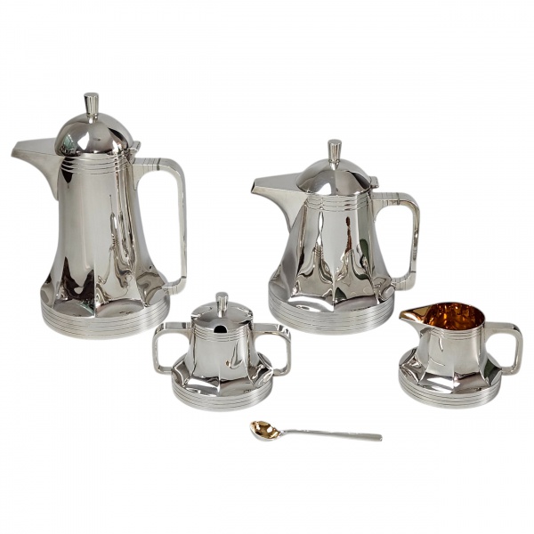 BVLGARI. Serviço para chá e café, de prata 925, composto de : Bule para chá, bule para café, açucare