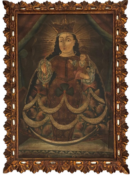 CUZCO - Magnifica obra cusquenha "Nossa Senhora do Rosario", protegida por imponente moldura