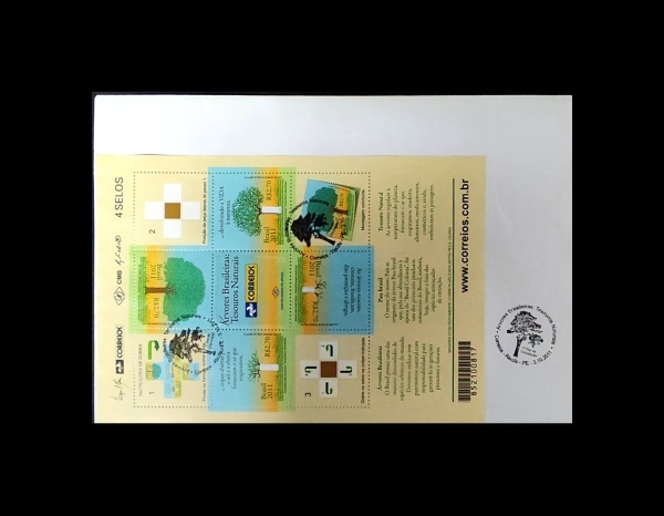 FDC Arvores em perfeito estado e o bloco está com o pedacinho de madeira.