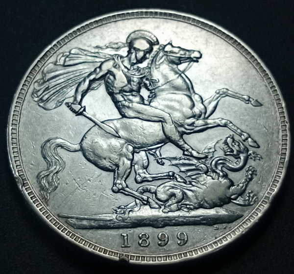 Moeda do Reino Unido 1 Crown ano 1899 Soberba linda peça!!! Rainha Victoria Prata 0.925 38.61mm 28.2