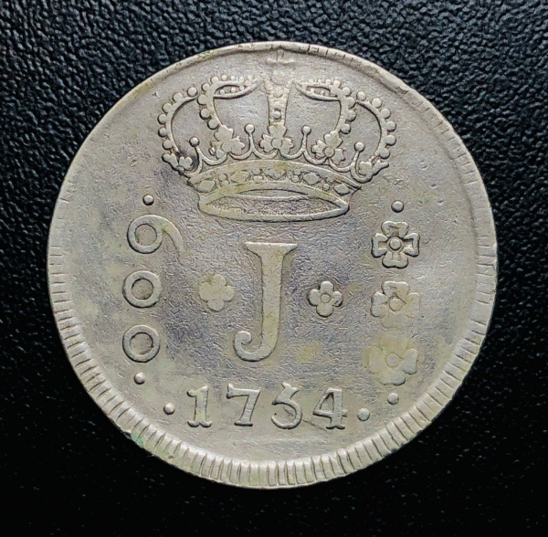 Moeda do Brasil Rara - 600 Reis 1754 R ( Serie de Jotas - J ) - P