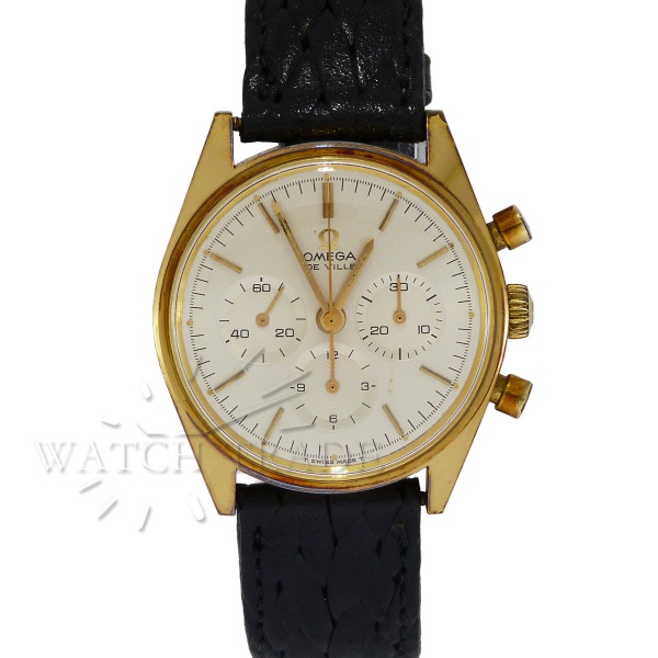 RARO RELÓGIO OMEGA DE VILLE CRONÓGRAFO 1969. REF. 145.018. CAIXA EM METAL FOLHADA A OURO COM FUNDO E